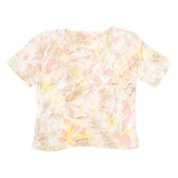 Tie-dye Womens Printed Blouse Beige Button Neck Crazy Pattern XL