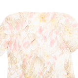 Tie-dye Womens Printed Blouse Beige Button Neck Crazy Pattern XL