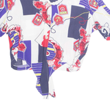 Cropped Nautical Womens Printed Shirt Blue Collared Crazy Pattern L