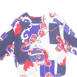 Cropped Nautical Womens Printed Shirt Blue Collared Crazy Pattern L