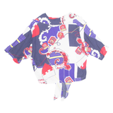 Cropped Nautical Womens Printed Shirt Blue Collared Crazy Pattern L