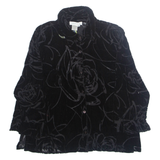 COLDWATER CREEK Womens Blouse Black Collared Long Sleeve Floral L
