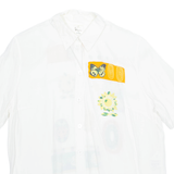 DIVINA Womens Printed Shirt White Collared Viscose Animal Print L