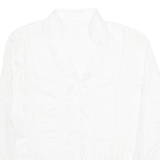 Womens Ruffle Blouse White Collared Long Sleeve M