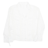 Womens Ruffle Blouse White Collared Long Sleeve M