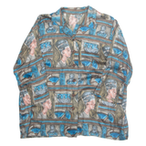 Womens Printed Blouse Green Collared Crazy Pattern L