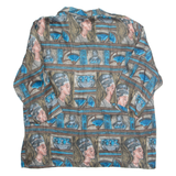 Womens Printed Blouse Green Collared Crazy Pattern L