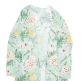 Top Womens Kimono Blouse Green Long Sleeve Floral M