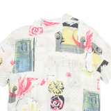 Womens Printed Shirt White Collared Viscose Floral L