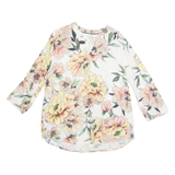 Womens Printed Blouse Beige V-Neck Long Sleeve Viscose Floral S