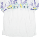 Womens Printed Shirt White Collared Viscose Crazy Pattern L