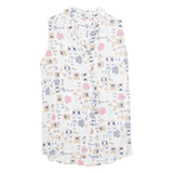 OUI SPORT Womens Printed Shirt White Collared Sleeveless Viscose Crazy Pattern M
