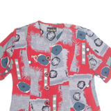 MARIAM Womens Printed Blouse Red V-Neck Crazy Pattern L