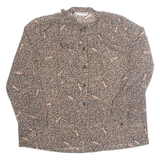 CASUAL WEAR Womens Printed Blouse Brown Collared Long Sleeve Spotted M