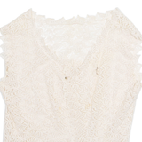 Womens Kimono Blouse Cream V-Neck Sleeveless S