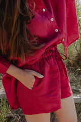 Women linen shorts - Garnet Red