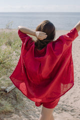 Women's Oversized Linen Shirt - Garnet Red