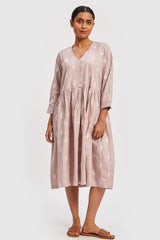 Gathered Embroidered Pink Dress