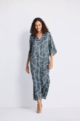 Maxi Dress with Side Slits in Abstract Stripes