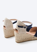Reus Navy Blue Canvas Ankle Strap Women Espadrille Wedges Flexible Back Detail