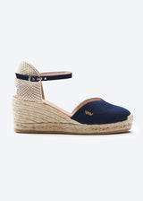 Reus Navy Blue Canvas Ankle Strap Women Espadrille Wedge