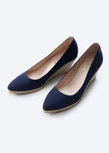 Roses U Cut Navy Blue Canvas Slip On Women Espadrille Wedges