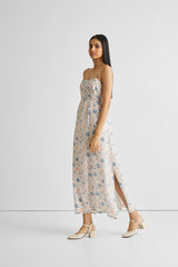 Ruched Floral Strappy Maxi Dress