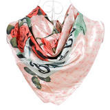 Anyyou Fashion Premium Satin Square Scarf – Romantic Pink Roses Silk-Feel Neckwrap for Women