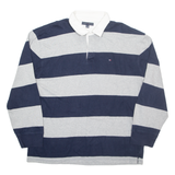 TOMMY HILFIGER Mens Polo Shirt Blue Striped Long Sleeve 2XL