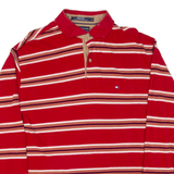 TOMMY HILFIGER Mens Polo Shirt Red Striped Long Sleeve L
