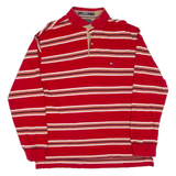 TOMMY HILFIGER Mens Polo Shirt Red Striped Long Sleeve L