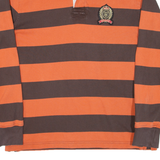 TOMMY HILFIGER Mens Polo Shirt Orange Striped Long Sleeve M