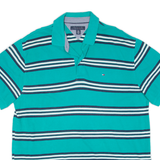 TOMMY HILFIGER Mens Polo Shirt Green Striped XL