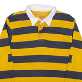 B.U.M EQUIPMENT Mens Polo Shirt Yellow Striped Long Sleeve S