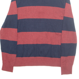 TOMMY HILFIGER Mens Patterned Jumper Red Striped 1/4 Zip Tight Knit S