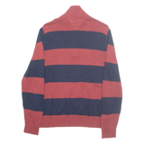 TOMMY HILFIGER Mens Patterned Jumper Red Striped 1/4 Zip Tight Knit S