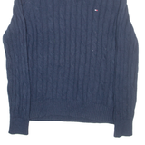 TOMMY HILFIGER Mens Jumper Blue Button Neck Cable Knit M