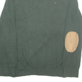 TOMMY HILFIGER Mens Jumper Green V-Neck Tight Knit S