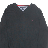 TOMMY HILFIGER Mens Jumper Black V-Neck Tight Knit L