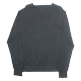 TOMMY HILFIGER Mens Jumper Black V-Neck Tight Knit L