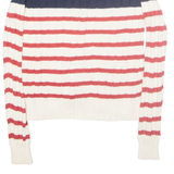 TOMMY HILFIGER Womens Patterned Cardigan White Striped Button Neck Cable Knit S