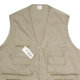 OUJIAN Utility Mens Gilet Beige 2XL