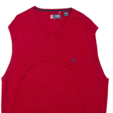 CHAPS Mens Jumper Red Tight Knit Sleeveless 2XL
