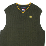 TOMMY HILFIGER Mens Jumper Green V-Neck Cable Knit Sleeveless XL