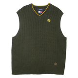 TOMMY HILFIGER Mens Jumper Green V-Neck Cable Knit Sleeveless XL