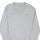 HILFIGER DENIM Mens Jumper Grey V-Neck Tight Knit M