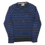 HILFIGER DENIM Mens Patterned Jumper Black Striped Tight Knit M
