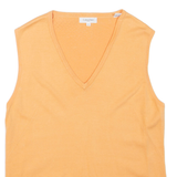 CALVIN KLEIN Womens Jumper Orange V-Neck Tight Knit Sleeveless L