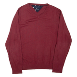 TOMMY HILFIGER Mens Jumper Red V-Neck Tight Knit L