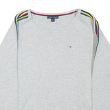 TOMMY HILFIGER Womens Patterned Jumper Grey Striped Tight Knit S